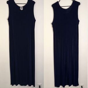 R & M Richards Womens 16 Metallic Blue 90% Acetate Vintage Sleeveless Maxi Dress